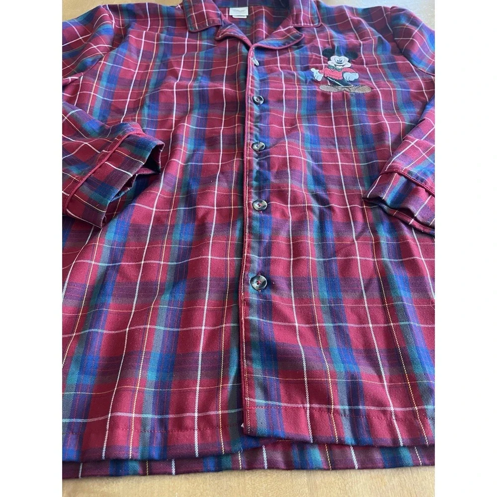 Disney Store Men's Pajama Shirt Size M Red Plaid Mickey Mouse - Picture 7 of 12